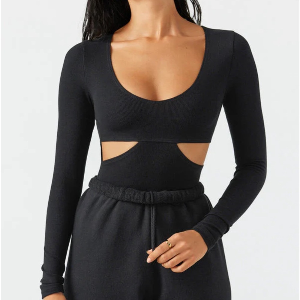 Joah Brown Long Sleeve Cutout Top